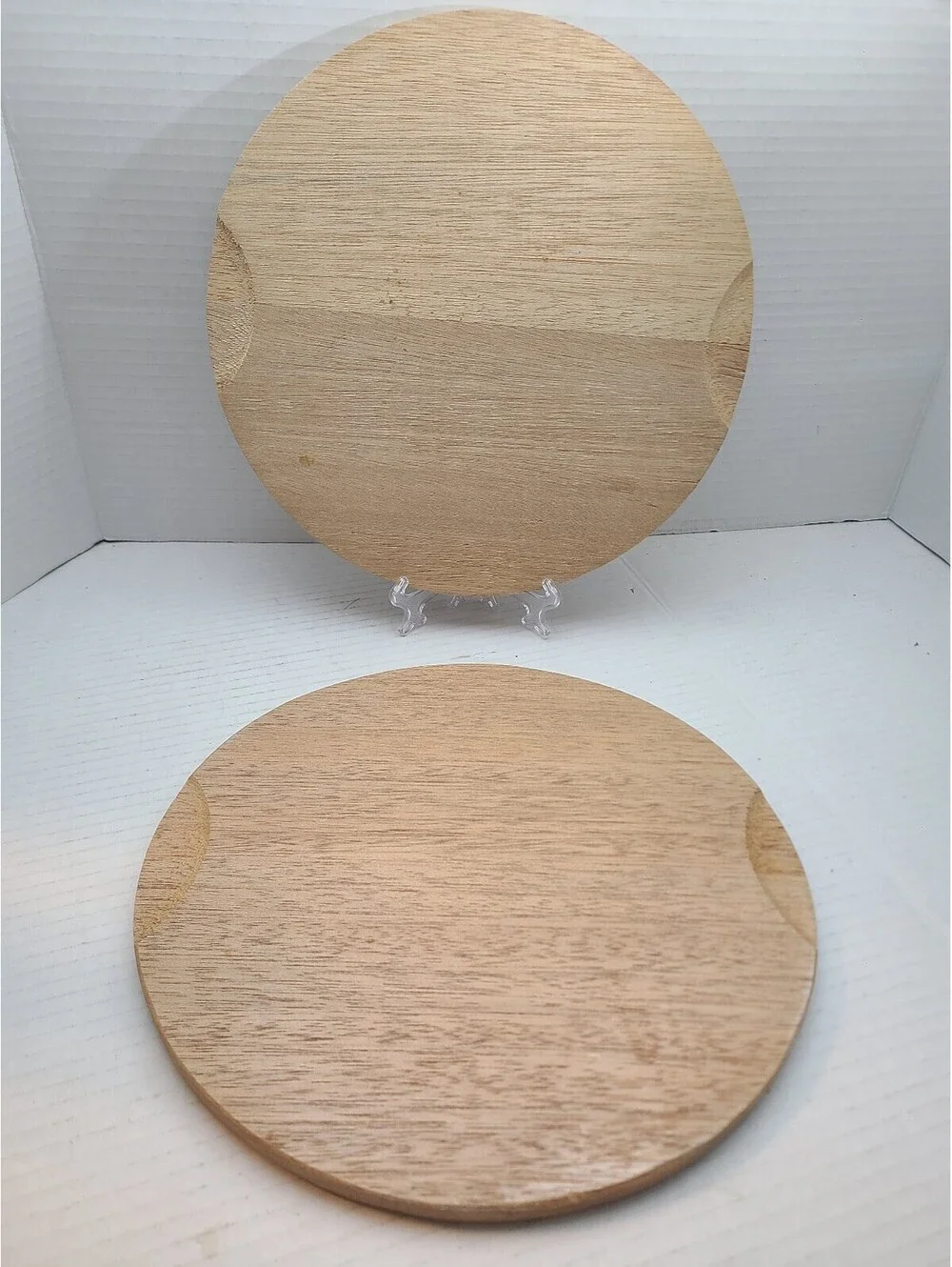 Set of 2 Vintage Round Cork Backed Wooden Placemat Charger Plates 10
